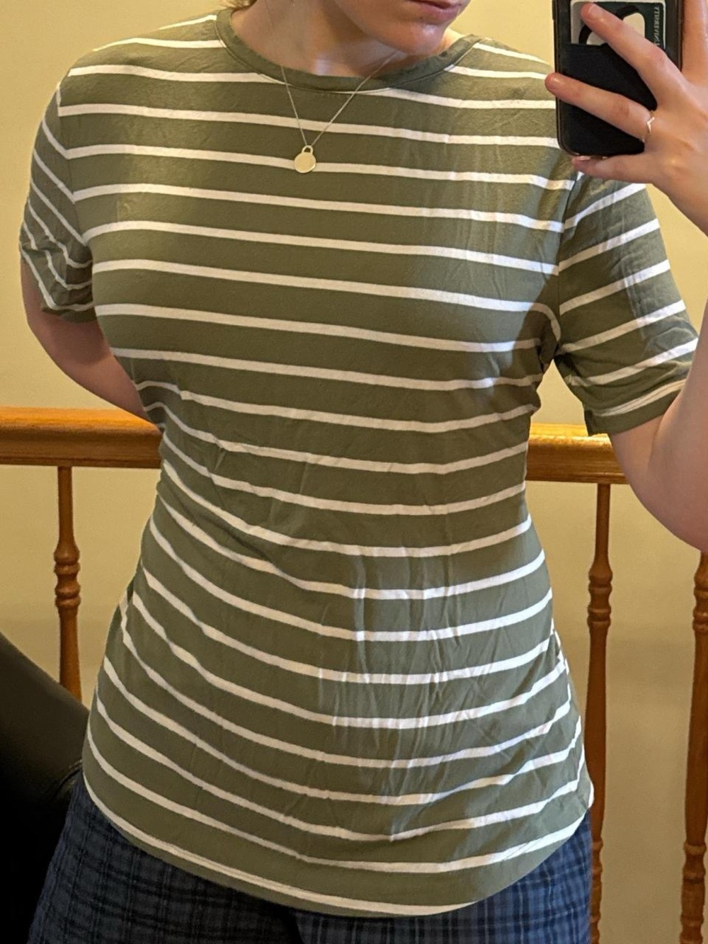 old navy crew neck green and white striped tee!